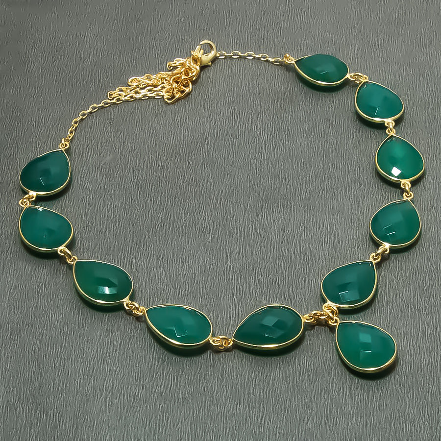 Natural Green Onyx Gold Plated Necklace | 925 Sterling Silver Fine Jewelry | Healing Power Crystals | Root Chakra