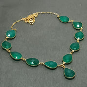 Natural Green Onyx Gold Plated Necklace | 925 Sterling Silver Fine Jewelry | Healing Power Crystals | Root Chakra