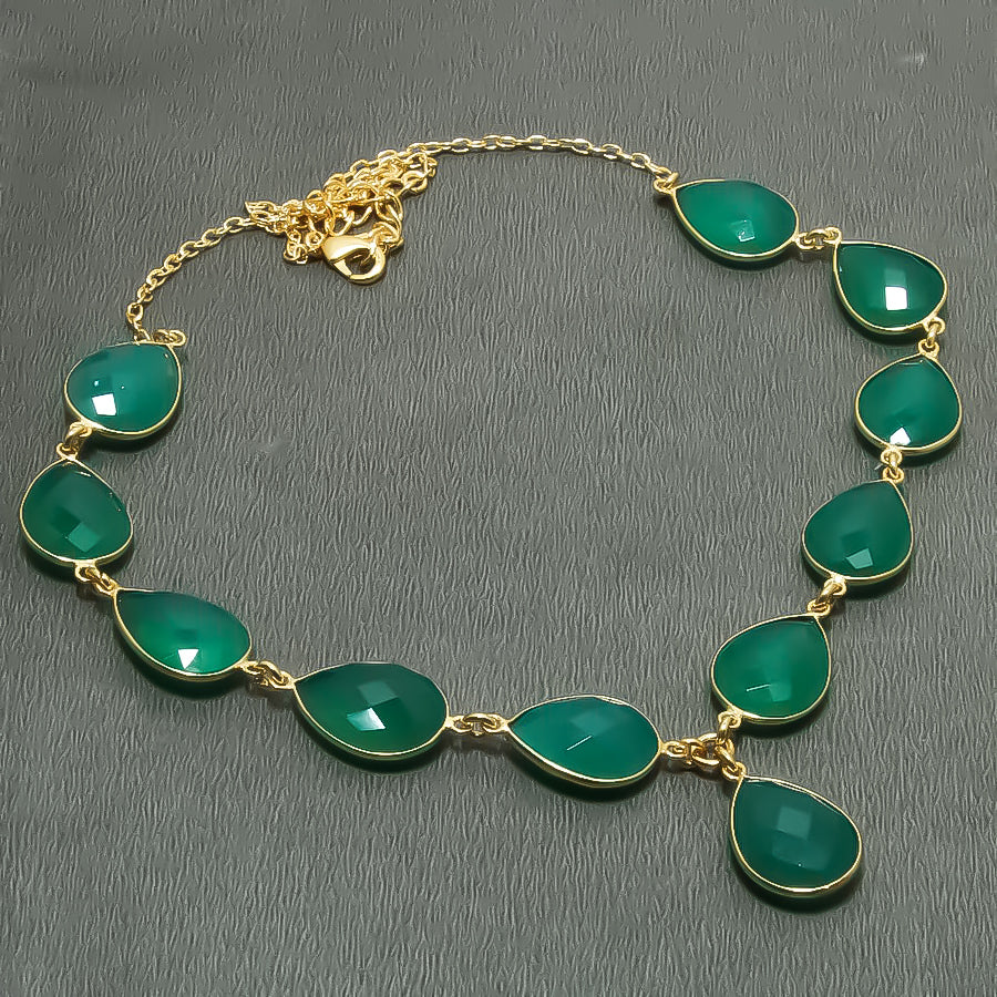 Natural Green Onyx Gold Plated Necklace | 925 Sterling Silver Fine Jewelry | Healing Power Crystals | Root Chakra
