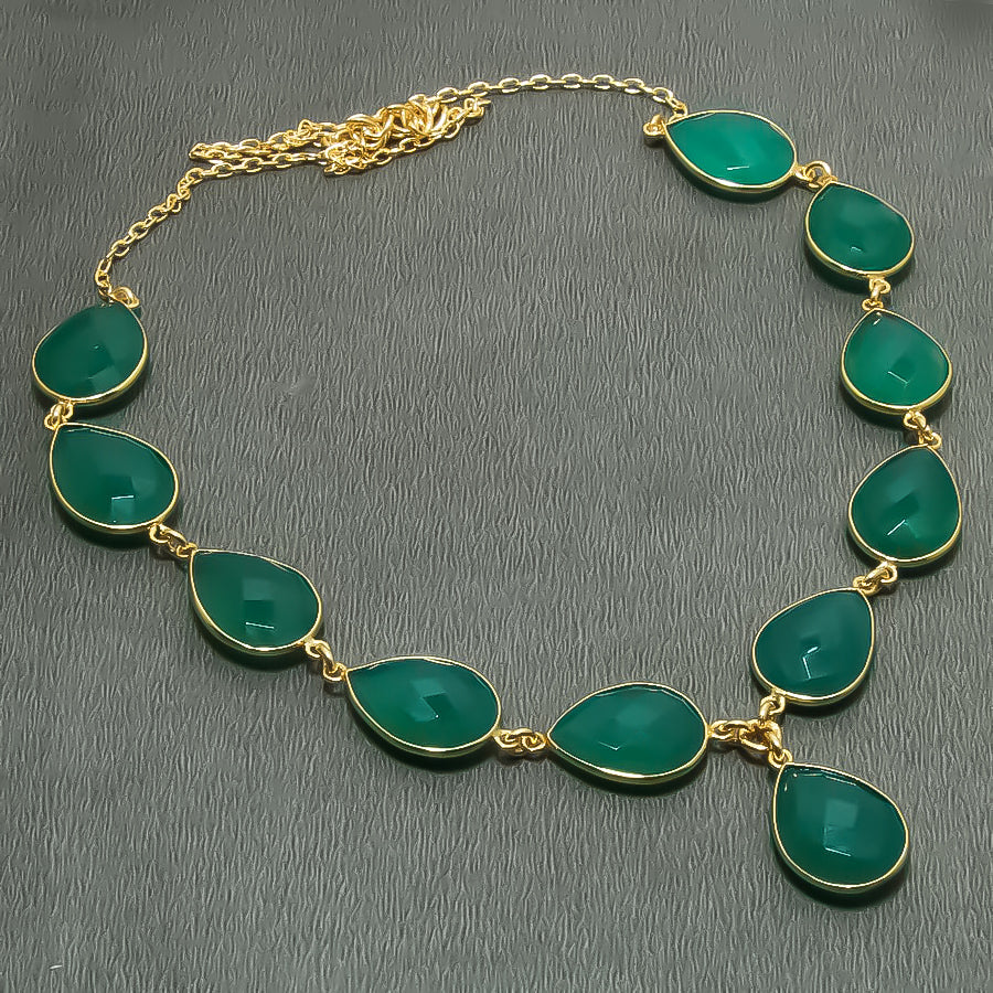 Natural Green Onyx Gold Plated Necklace | 925 Sterling Silver Fine Jewelry | Healing Power Crystals | Root Chakra