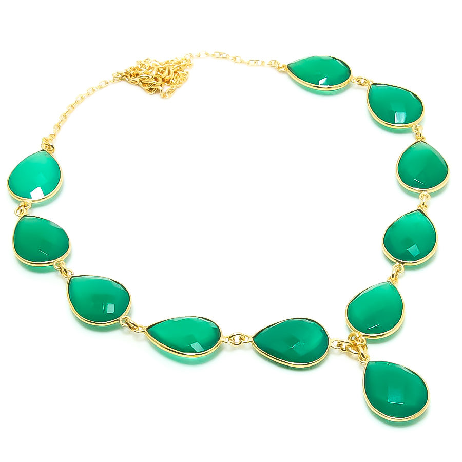 Natural Green Onyx Gold Plated Necklace | 925 Sterling Silver Fine Jewelry | Healing Power Crystals | Root Chakra