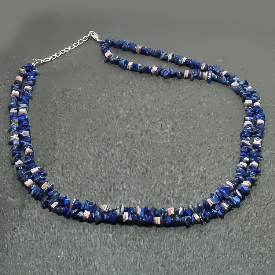 Natural Blue Lapis Lazuli Beaded Fine Gemstone Necklace 