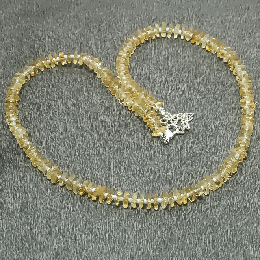 Natural Lemon Yellow Lemon Quartz Beaded Fine Gemstone Necklace 