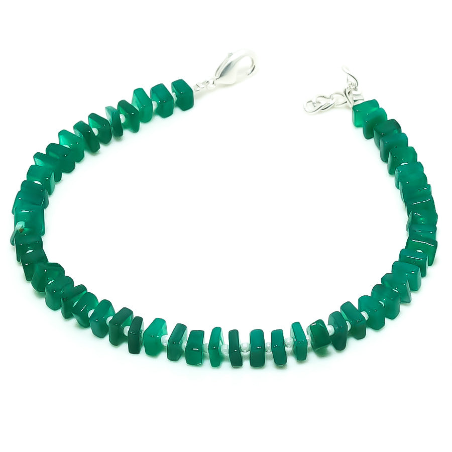 Natural Green  Green Onyx Beaded Fine Gemstone Bracelet 