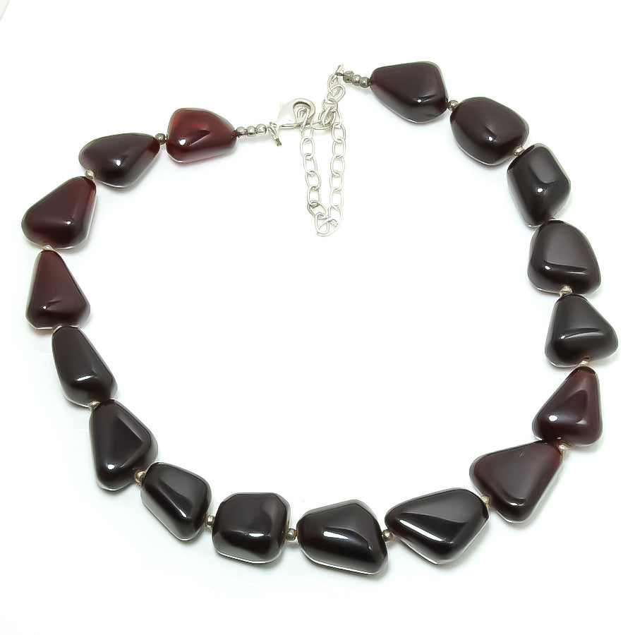 Natural Red Red Quartz Beaded Fine Gemstone Necklace 