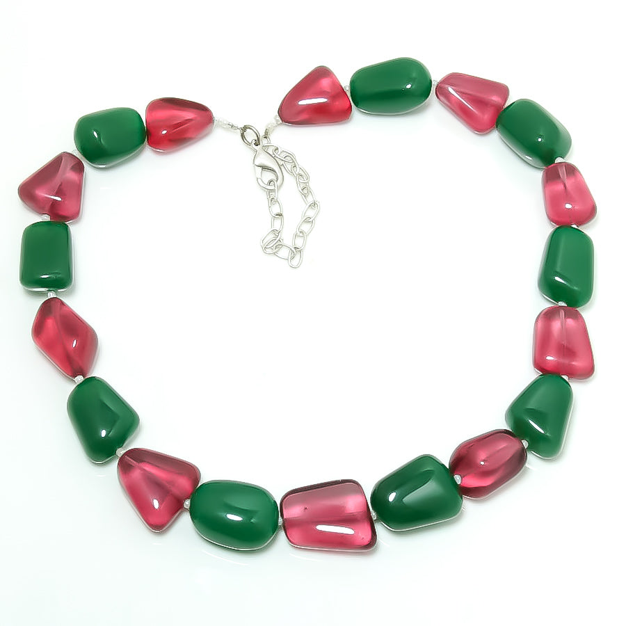 Natural Green Strawberry Quartz Beaded Fine Gemstone Necklace 