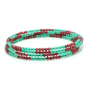 Natural Green Onyx & Garnet Spring Bangle | Beaded Bracelet | May Birthstone | Everyday Jewelry For Women