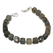 Natural Labradorite Square Beaded Bracelet | 925 Sterling Silver Adjustable Chain | Healing Power Crystals | Root Chakra