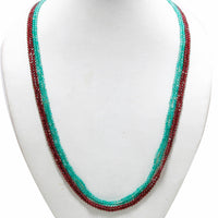 Natural Green Onyx &amp; Red Garnet Beaded Necklace | 925 Sterling Silver Adjustable Chain | January Birthstone - Green Onyx &amp; Garnet