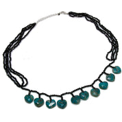 Natural Chrysocolla Hearts Beaded Necklace | Black Spinel Beaded Necklace | 925 Sterling Silver Adjustable Chain | August Birthstone