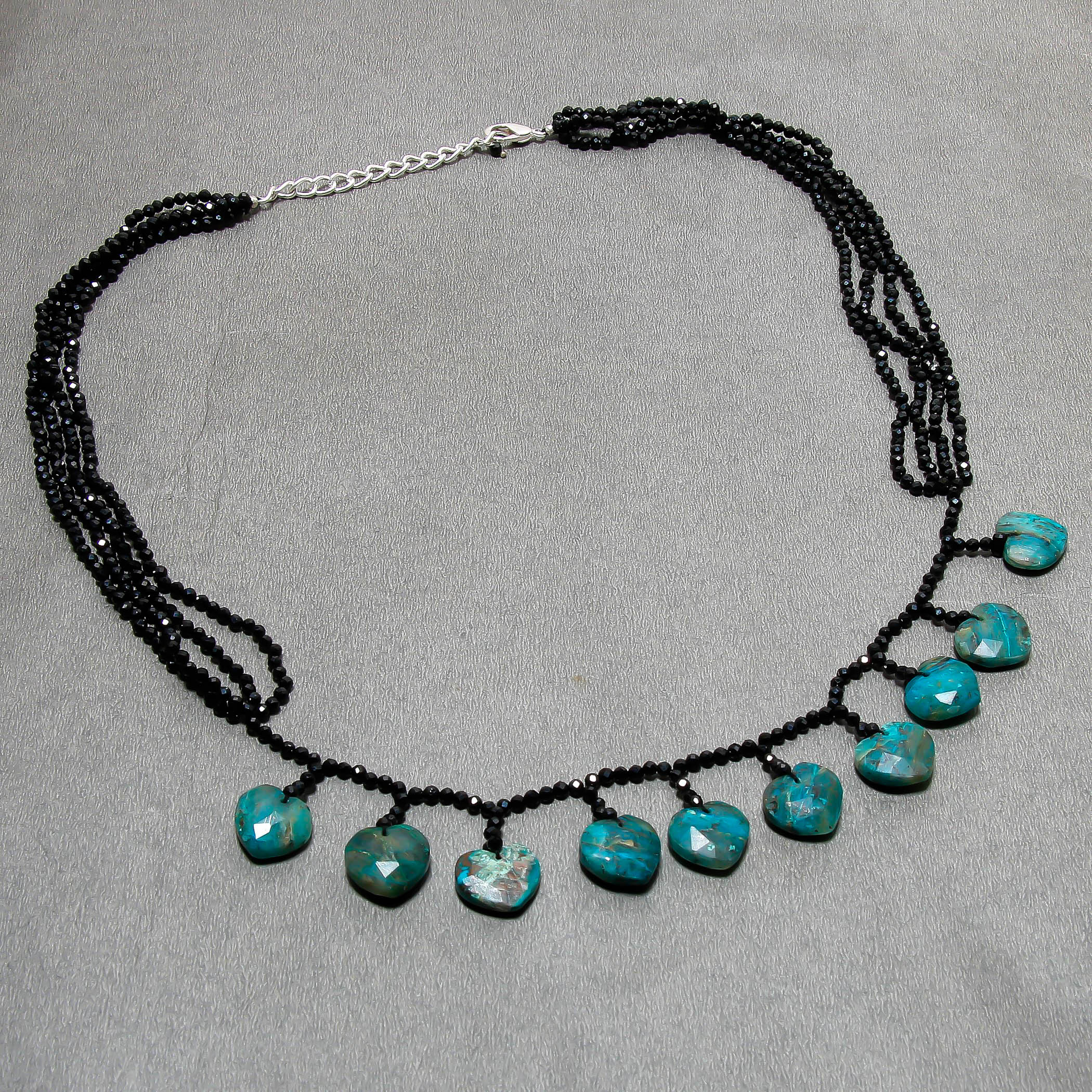 Natural Green Chrysocolla Beaded Fine Gemstone Necklace 