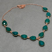 Natural Green Onyx Necklace | 925 Sterling Silver Adjustable Chain | Bezel Setting Necklace | Rose Gold Plating | May Birthstone