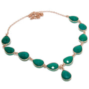 Natural Green Onyx Necklace | 925 Sterling Silver Adjustable Chain | Bezel Setting Necklace | Rose Gold Plating | May Birthstone