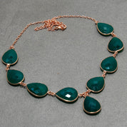 Natural Green Onyx Necklace | 925 Sterling Silver Adjustable Chain | Bezel Setting Necklace | Rose Gold Plating | May Birthstone