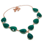 Natural Green Onyx Necklace | 925 Sterling Silver Adjustable Chain | Bezel Setting Necklace | Rose Gold Plating | May Birthstone