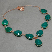Natural Green Onyx Necklace | 925 Sterling Silver Adjustable Chain | Bezel Setting Necklace | Rose Gold Plating | May Birthstone