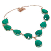 Natural Green Onyx Necklace | 925 Sterling Silver Adjustable Chain | Bezel Setting Necklace | Rose Gold Plating | May Birthstone