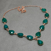 Natural Green Onyx Necklace | 925 Sterling Silver Adjustable Chain | Bezel Setting Necklace | Rose Gold Plating | May Birthstone