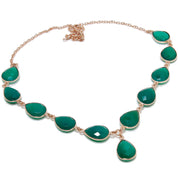 Natural Green Onyx Necklace | 925 Sterling Silver Adjustable Chain | Bezel Setting Necklace | Rose Gold Plating | May Birthstone