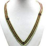Natural Green Onyx & Red Garnet Beaded Necklace | 925 Sterling Silver Adjustable Chain | January Birthstone