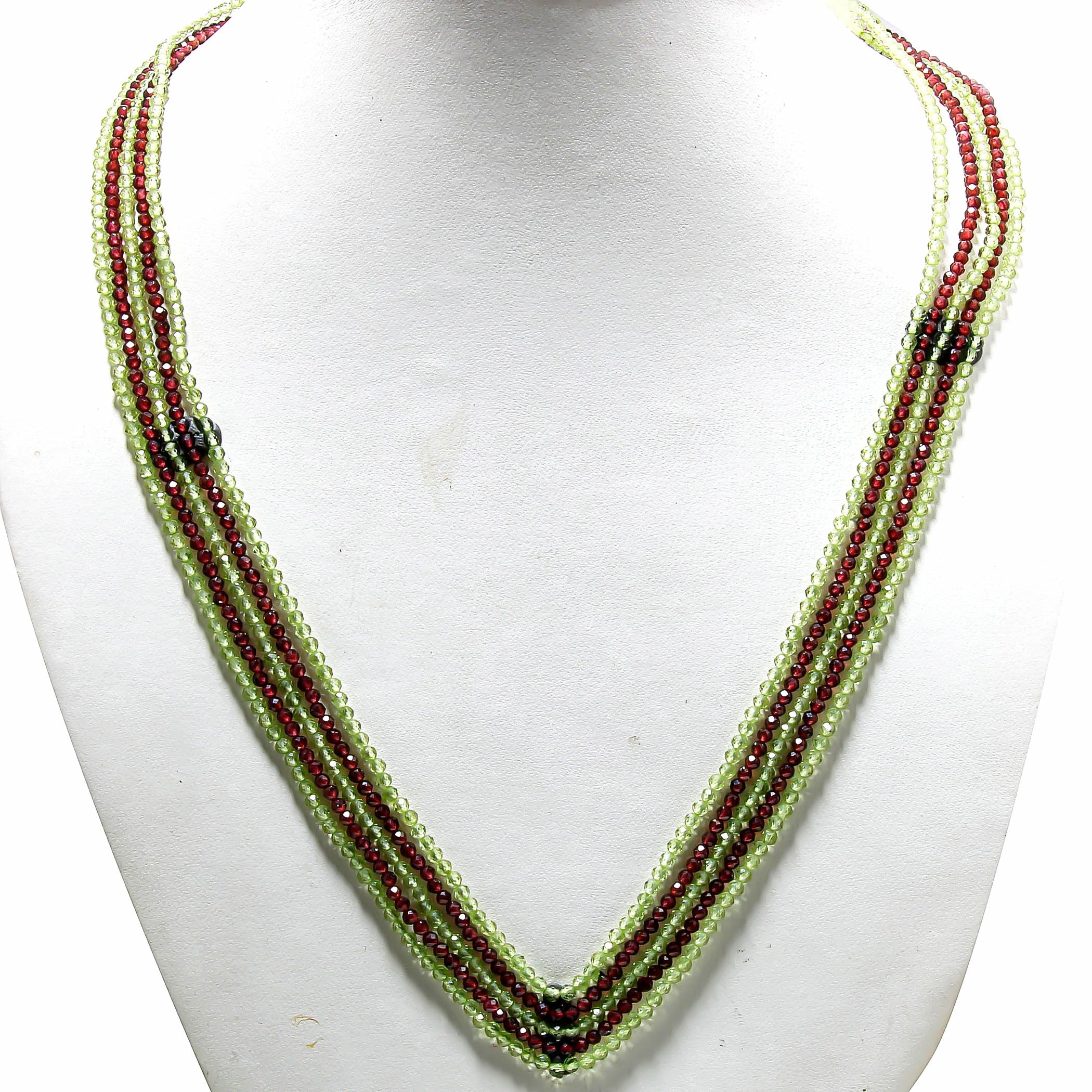 Natural Green Onyx & Red Garnet Beaded Necklace | 925 Sterling Silver Adjustable Chain | January Birthstone