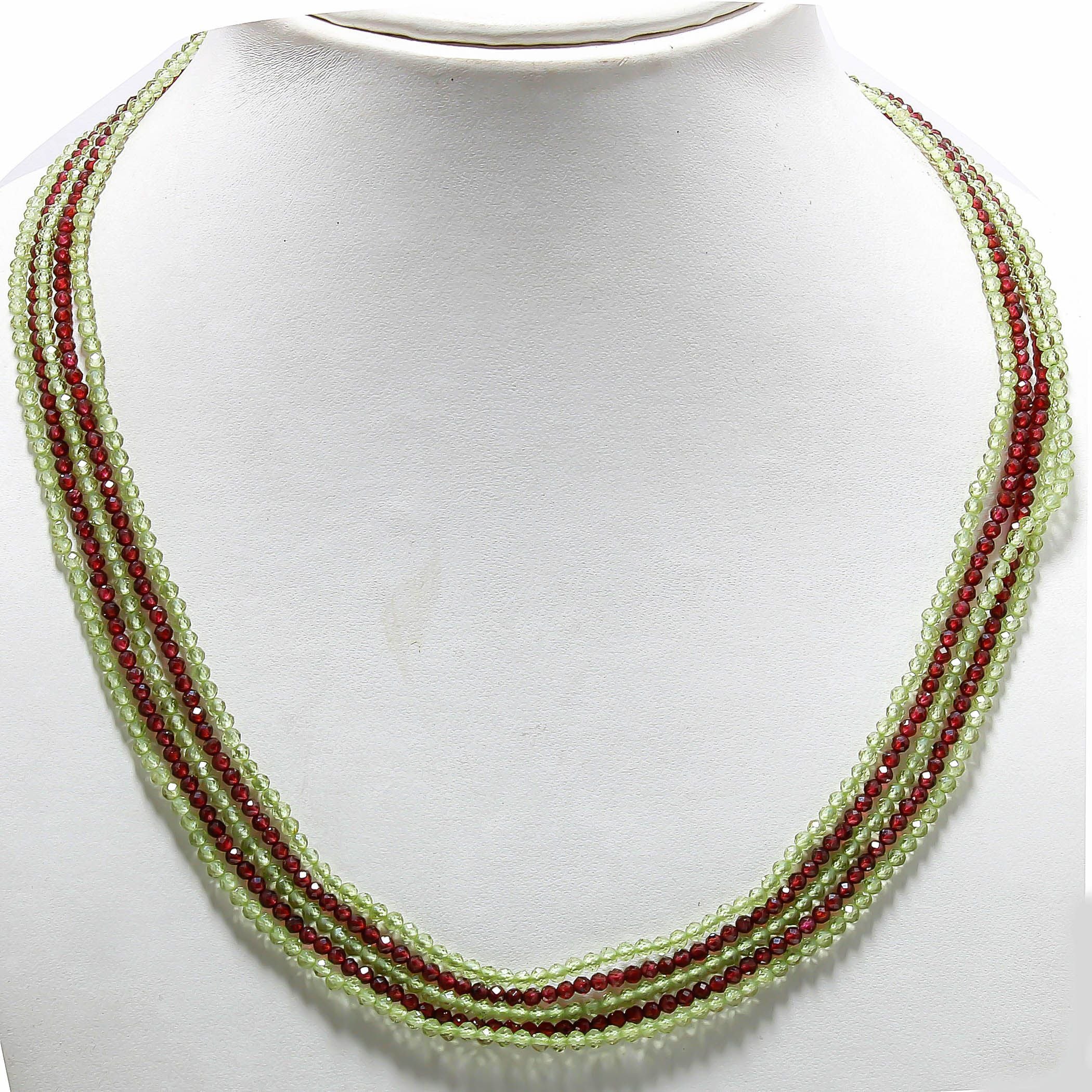 Natural Green Onyx & Red Garnet Beaded Necklace | 925 Sterling Silver Adjustable Chain | January Birthstone