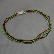 Natural Green Onyx & Red Garnet Beaded Necklace | 925 Sterling Silver Adjustable Chain | January Birthstone