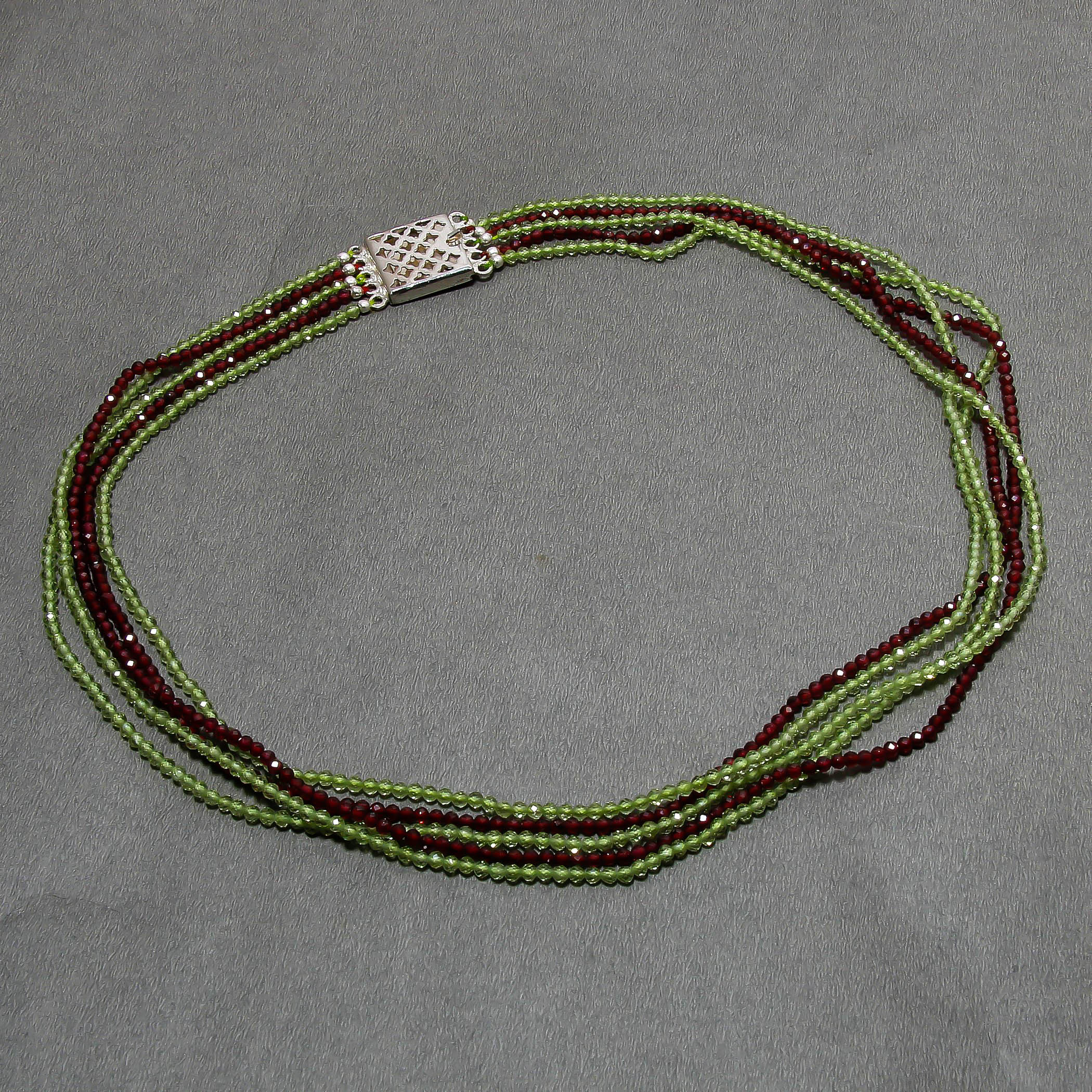 Natural Green Onyx & Red Garnet Beaded Necklace | 925 Sterling Silver Adjustable Chain | January Birthstone