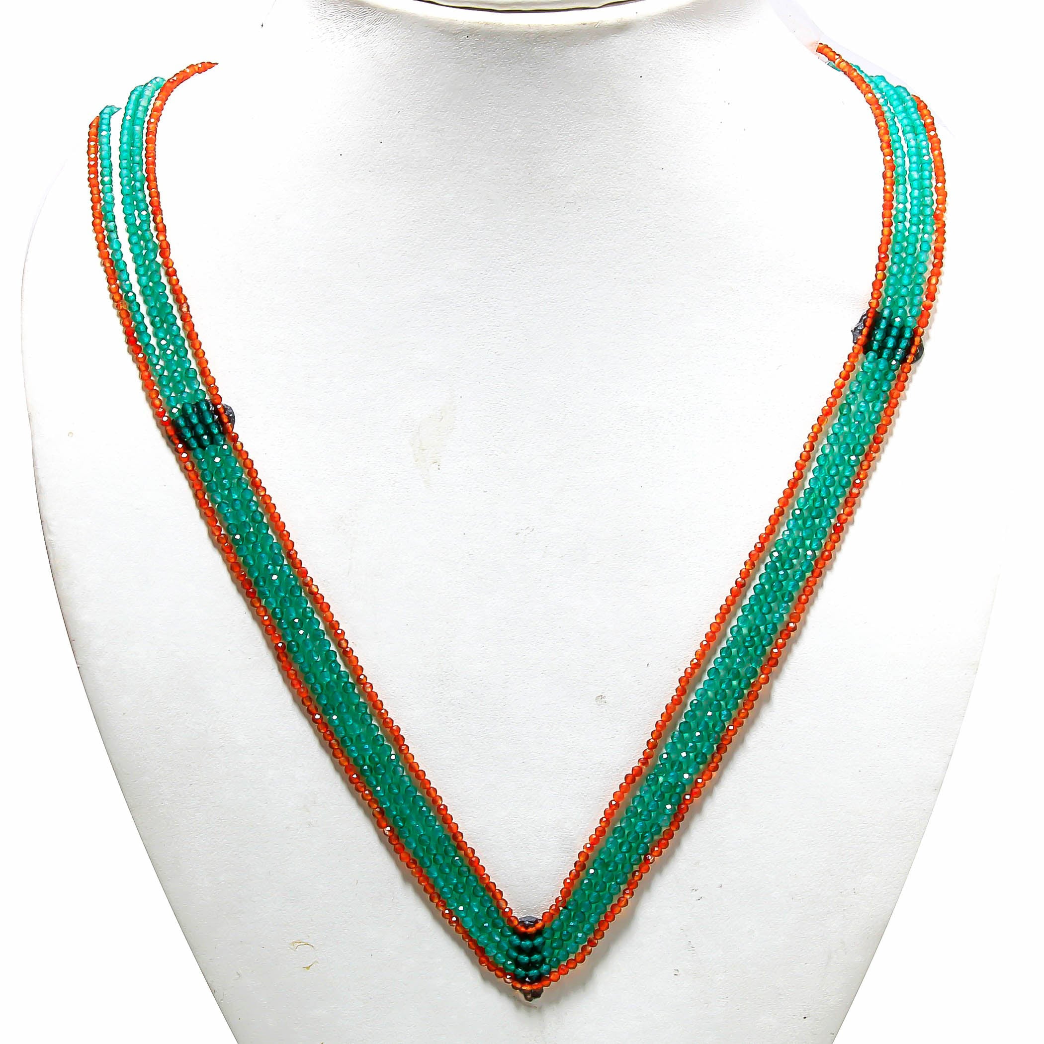 Natural Green Onyx & Red Garnet Beaded Necklace | 925 Sterling Silver Adjustable Chain | January Birthstone