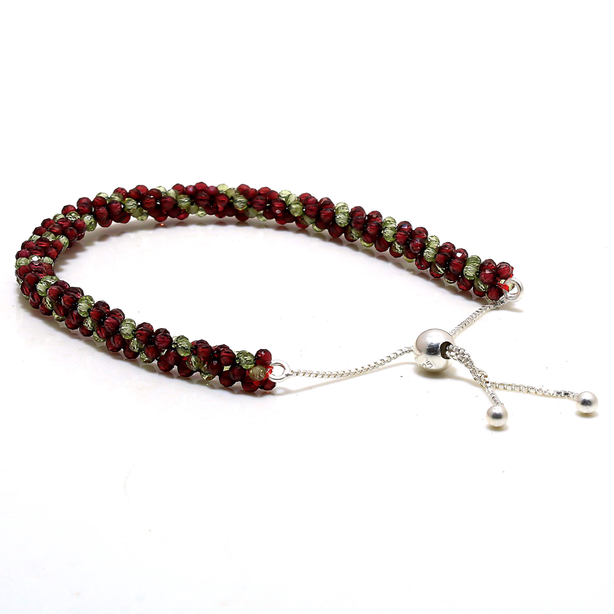 Natural Red Red Garnet Beaded Fine Gemstone Bracelet 