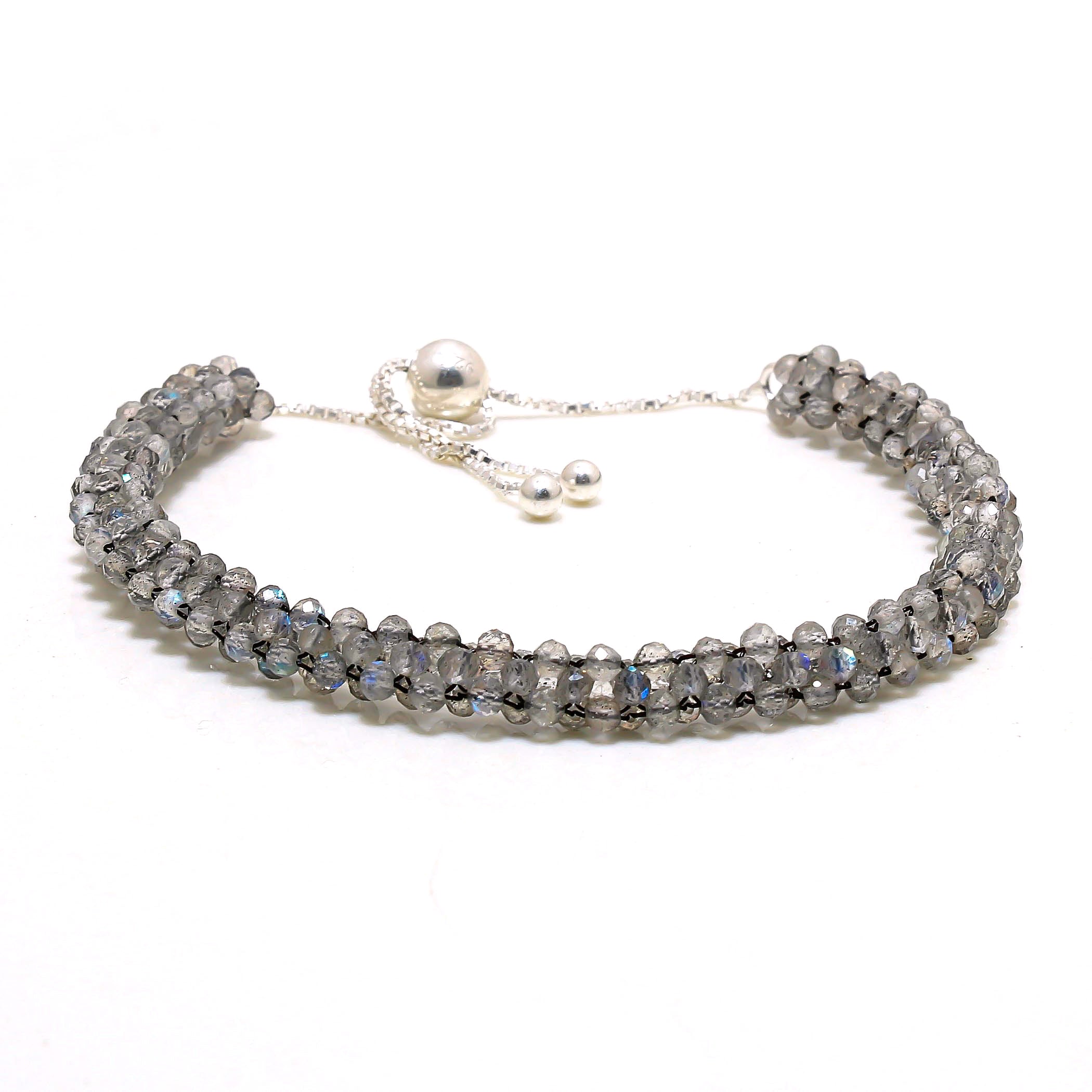 Natural Gray Labradorite Beaded Fine Gemstone Bracelet 