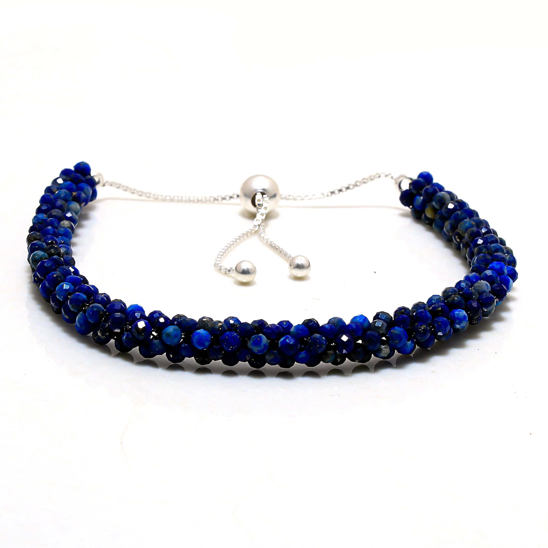 Natural Blue Lapis Lauzli  Beaded Fine Gemstone Bracelet 