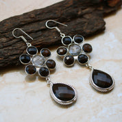 Natural Light Gray Smoky Quartz Drop/Dangle Fine Gemstone Earrings 