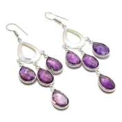 Natural Purple Amethyst Drop/Dangle Fine Gemstone Earrings 