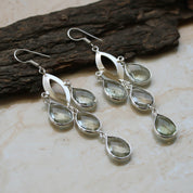 Natural Green Green Amethyst Drop/Dangle Fine Gemstone Earrings 