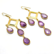 Natural Purple Pink Amethyst Drop/Dangle Fine Gemstone Earrings 