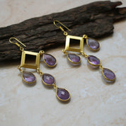 Natural Purple Pink Amethyst Drop/Dangle Fine Gemstone Earrings 