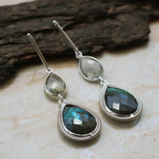 Natural Gray Labradorite Drop/Dangle Fine Gemstone Earrings 