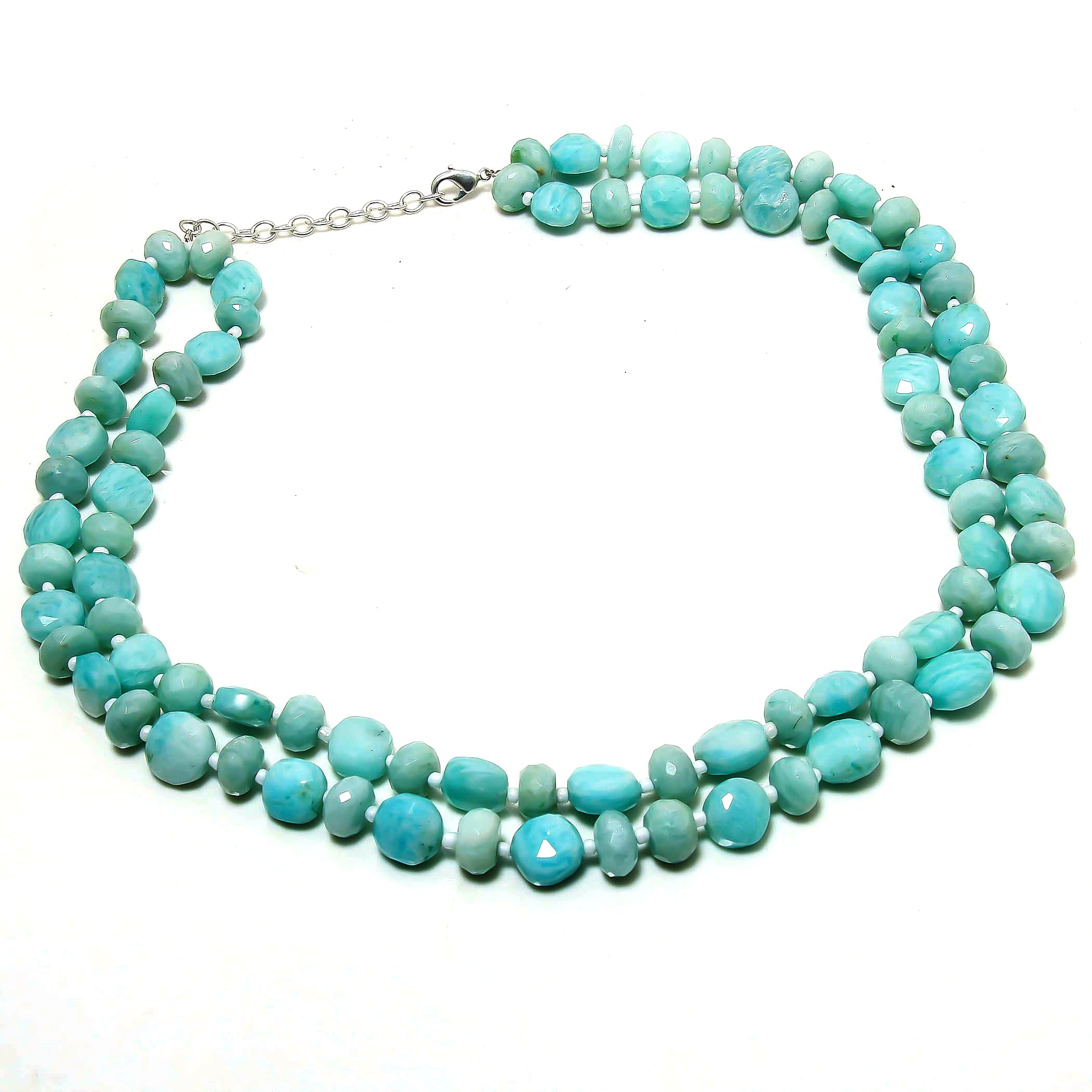 Natural Light Green Amazonite Beaded Fine Gemstone Necklace 