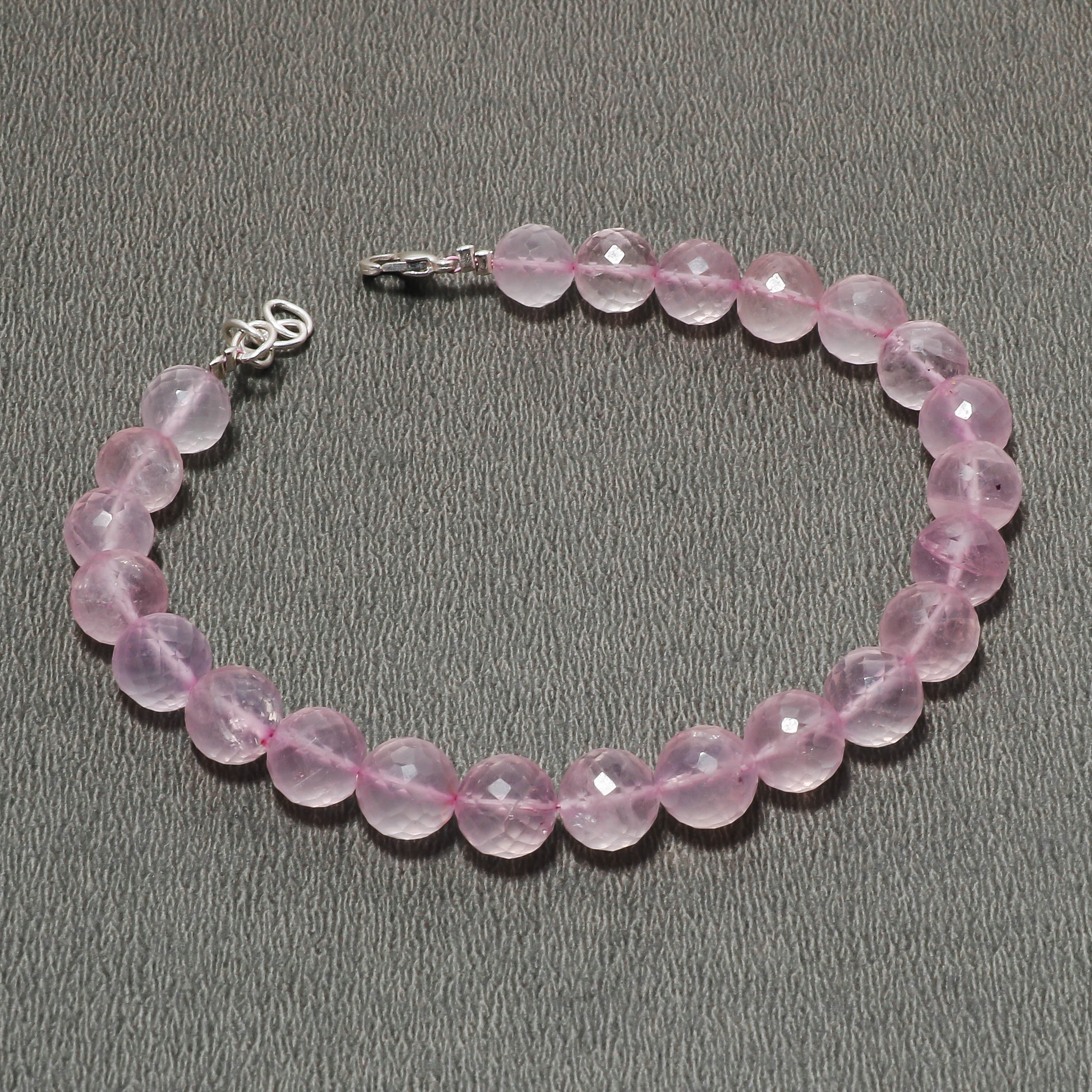 Rose Quartz Gemstone Beaded Silver Bracelet January Birthstone Jewelry For Love And Harmony And Enhances Focus 