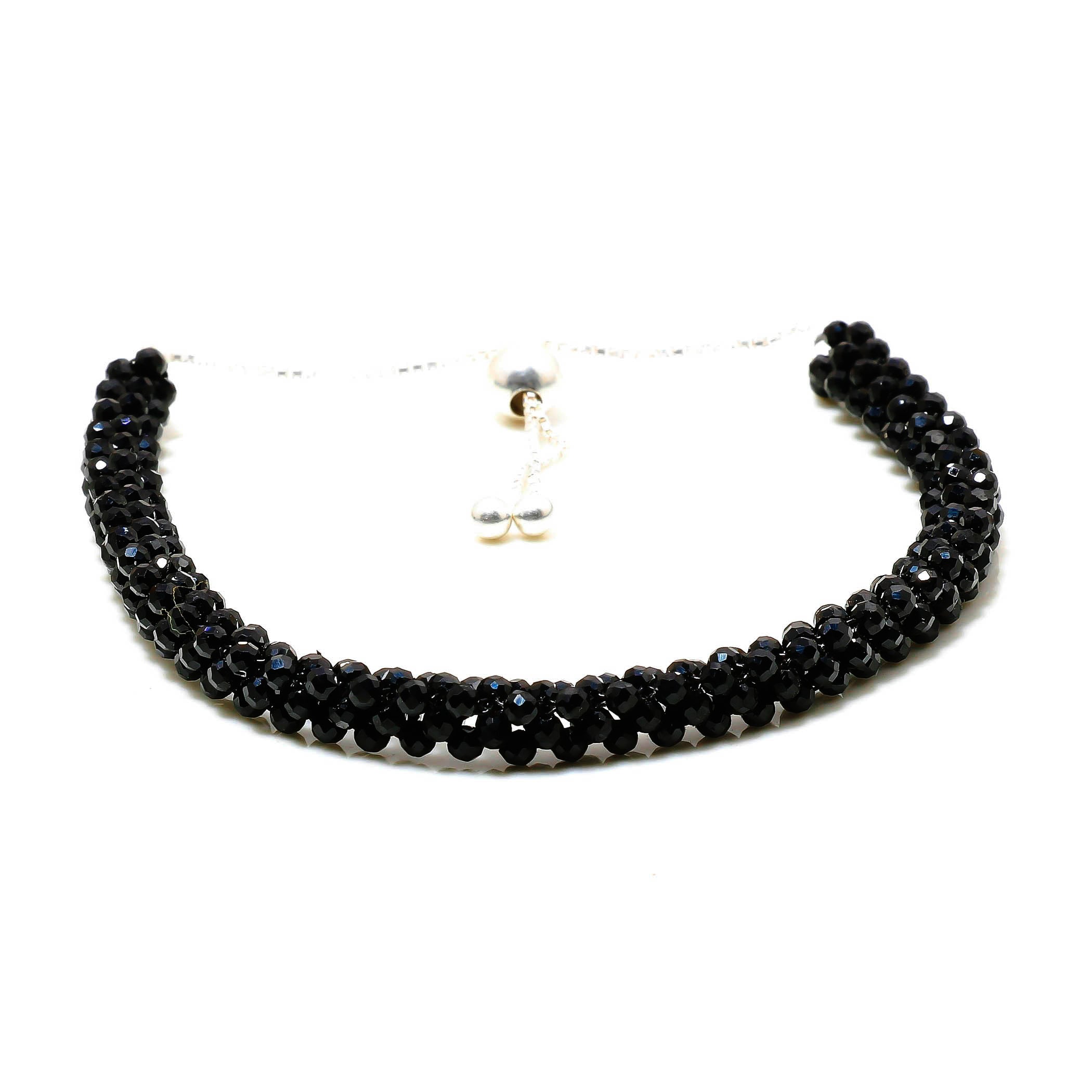 Natural Black Spinel Beaded Fine Gemstone Bracelet 