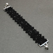 Black Spinel Gemstone Rondelle Shape Silver Bracelet August Birthstone Jewelry For Emotional Stability And Reduces Stress (Copy) 