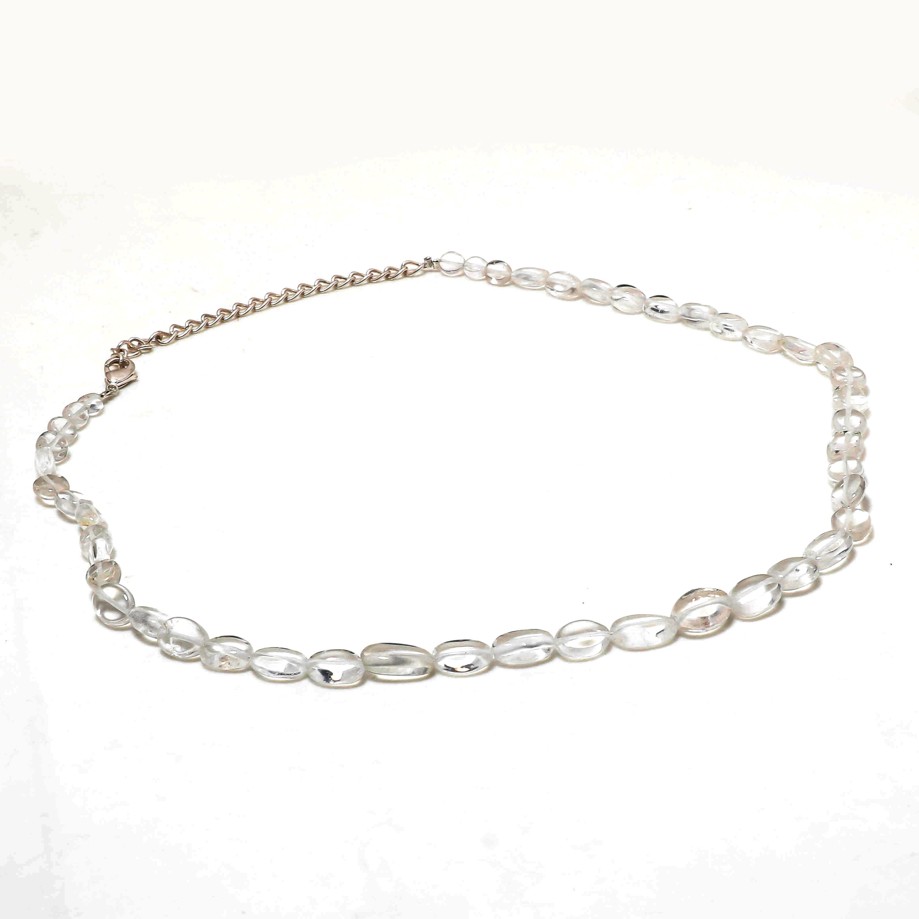 Crystal Quartz Gemstone Beaded Silver Necklace April Birthstone Jewelry For Amplifies Energy And Spiritual Growth 