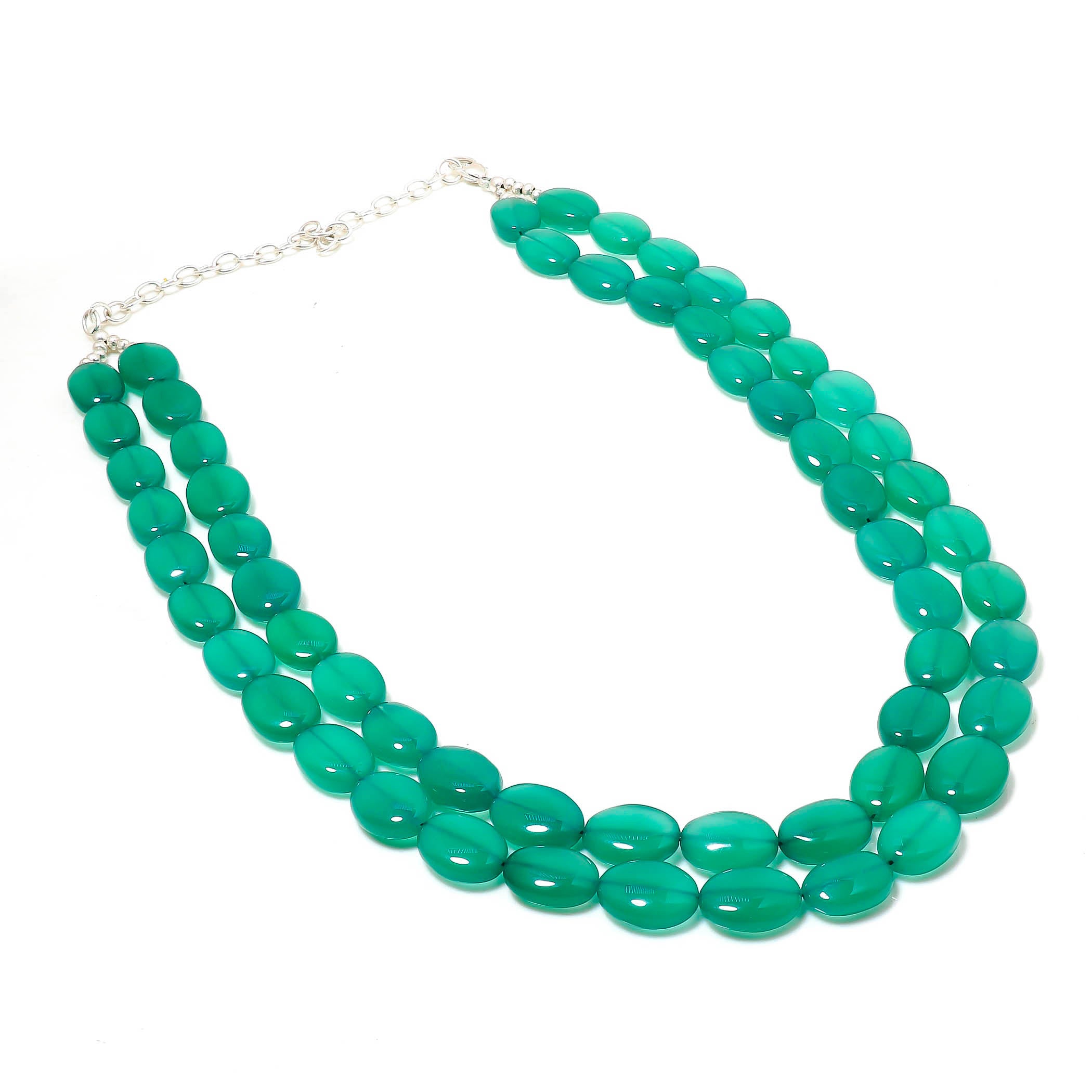 Natural Green Green Onyx Beaded Fine Gemstone Necklace 