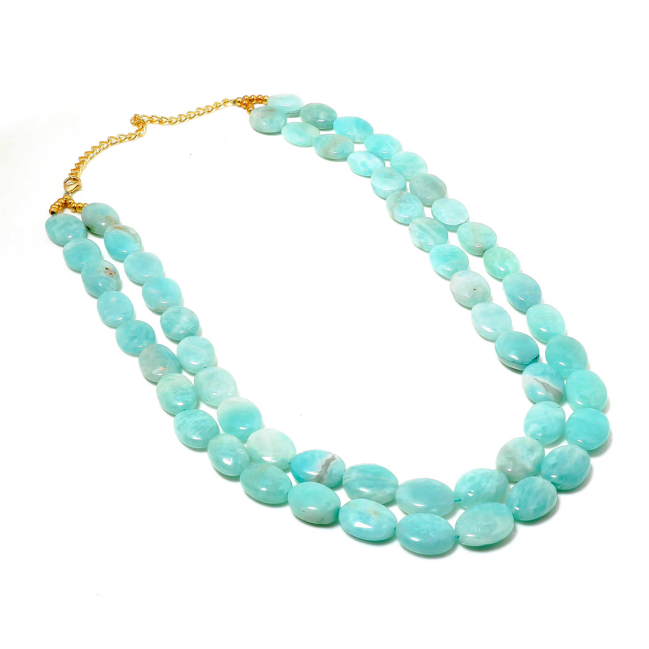 Natural Light Green Amazonite Beaded Fine Gemstone Necklace 