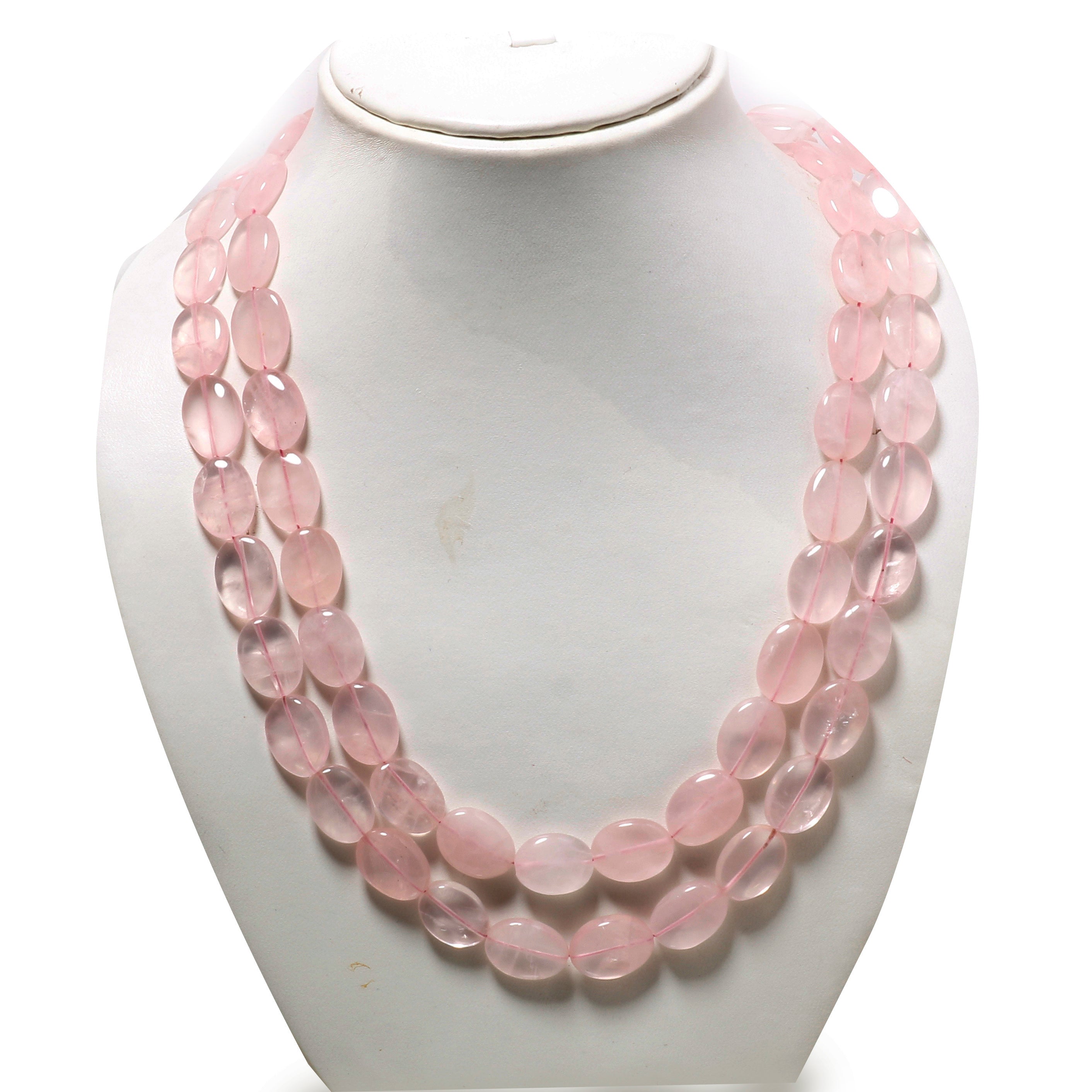 Natural Light Pink Rose Quartz Beaded Fine Gemstone Necklace 