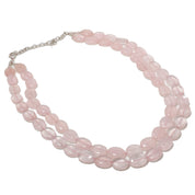 Natural Light Pink Rose Quartz Beaded Fine Gemstone Necklace 