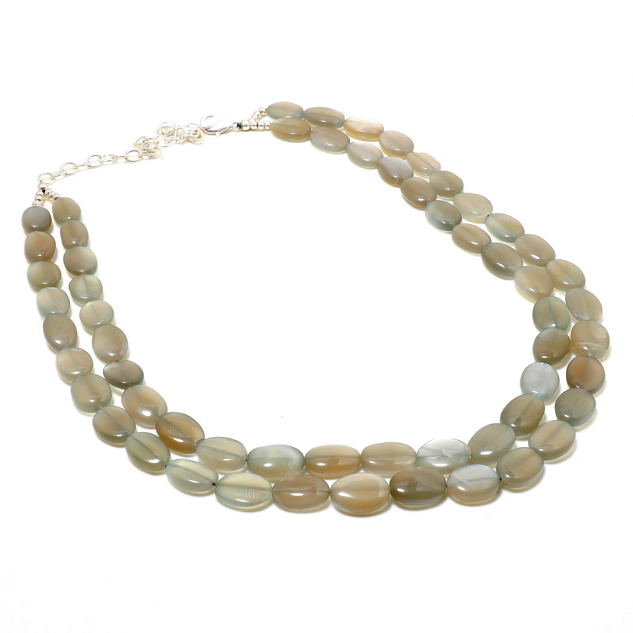 Natural Gray Grey Moonstone Beaded Fine Gemstone Necklace 