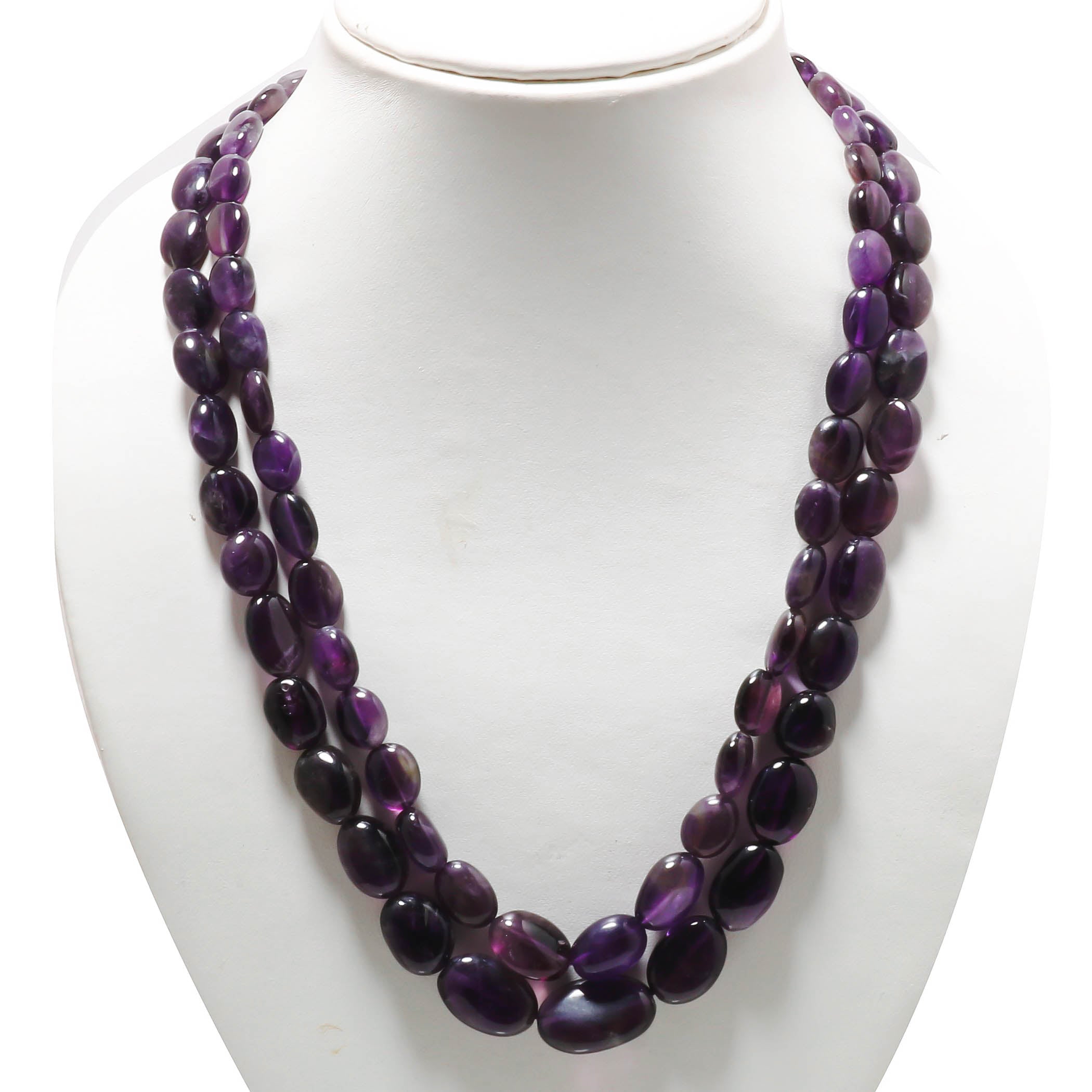 Natural Purple African Amethyst Beaded Fine Gemstone Necklace 