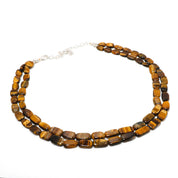 Natural Khaki Tiger Eye Beaded Fine Gemstone Necklace 